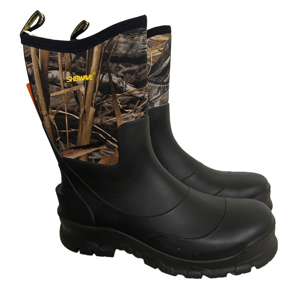 Showave Men's 13 Mid Calf Rubber Work Boots Waterproof Rain Insulated Mud Boot